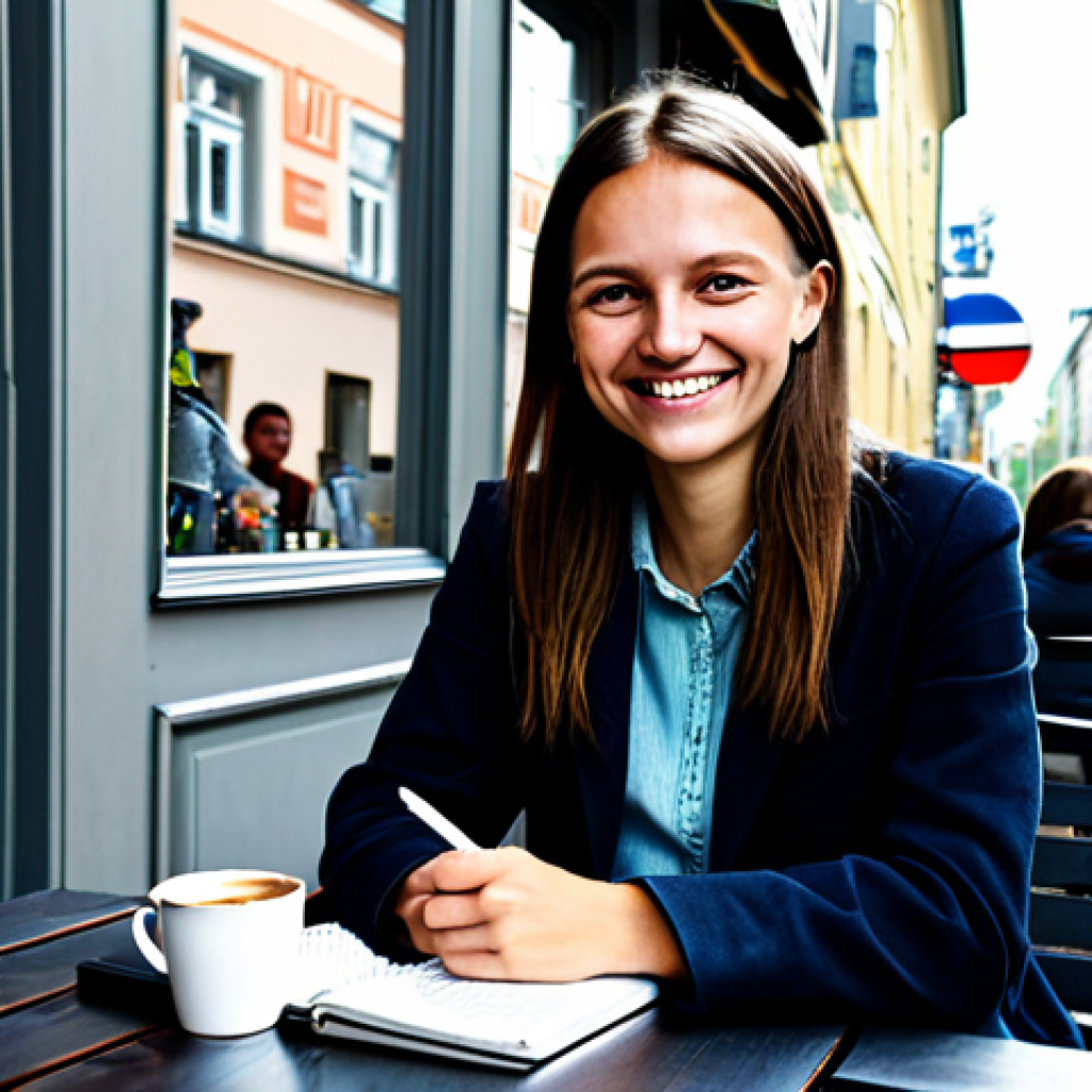 노르웨이에서 노르웨이어 배우는 방법 - Language Learning Immersion**

A friendly student fully clothed in casual wear, sitting at a café ta...