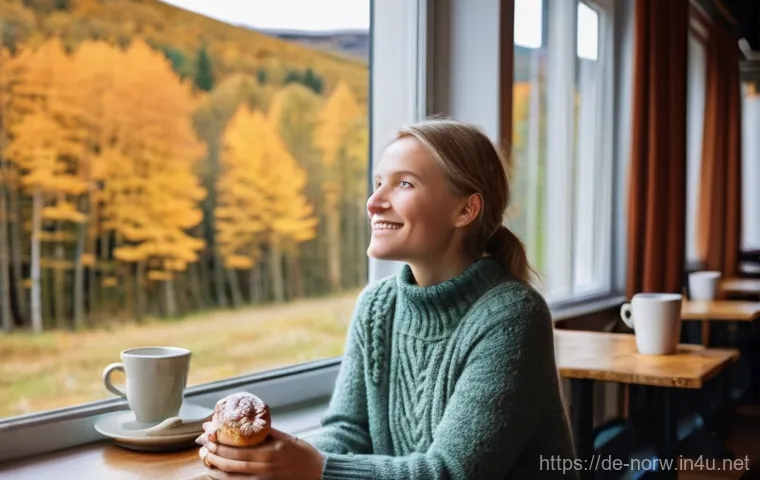 노르웨이 언어 및 방언 - **Prompt:** A cozy, rustic Norwegian cafe bustling with friendly locals. Focus on a German-speaking ...
