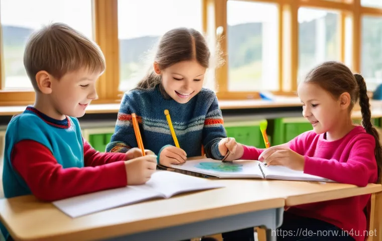 노르웨이 복지 시스템 - Joyful Learning in a Norwegian Classroom**
A vibrant and inclusive classroom scene in a modern Norwe...