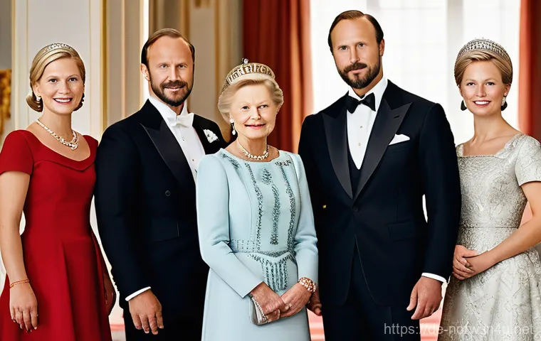 노르웨이 왕실과 왕위 계승 - A warm and candid photograph of King Harald V and Queen Sonja in an elegant, cozy drawing-room withi...