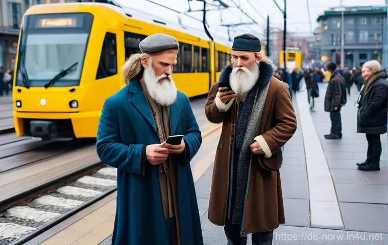 노르웨이 영화 및 TV 시리즈 - **"Viking Commuters"**: A group of Vikings, dressed in historically accurate, modest tunics, trouser...