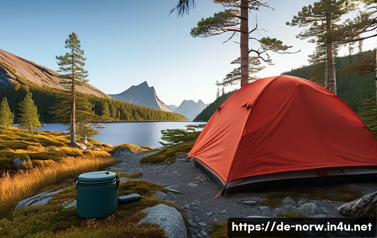 노르웨이 와일드 캠핑 법률 - A serene Norwegian wilderness scene showcasing responsible wild camping: a lightweight tent pitched ...